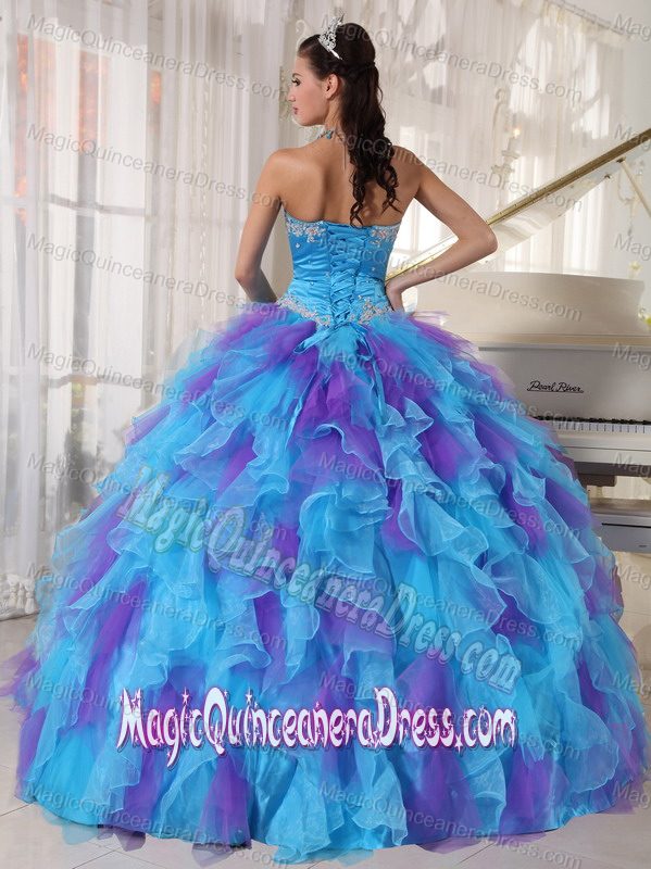 Flowers Appliques and Ruffles Multi-color Dress for Quince near Casper WY