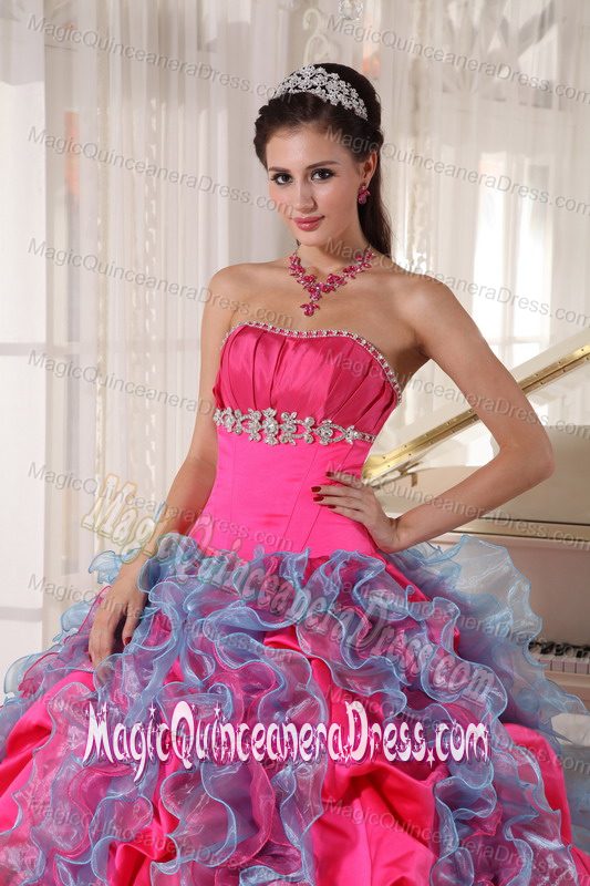 Multi-color Quinceanera Gown with Ruffles and Jewelry in New Martinsville