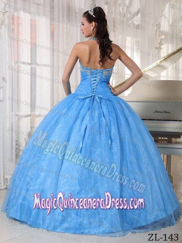 Baby Blue Beading and Ruching Decorated Quinceanera Dresses near Daniels