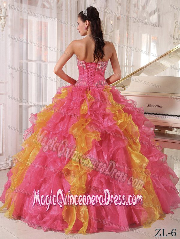 Multi-color Beaded and Ruffled Dress For Quinceanera near Williamstown