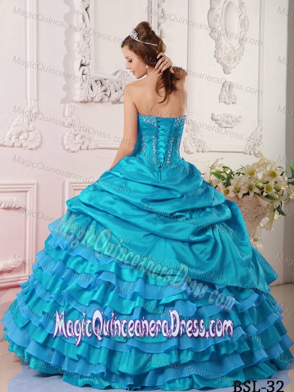 Aqua Blue Ruffled Layers and Beading Quinceanera Gown Dress in Glenville