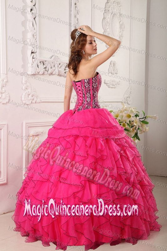 Ruffles and Sequins Organza Quinceanera Dresses in Hot Pink in Davis USA