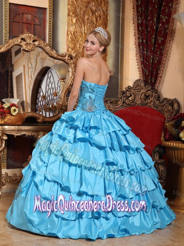 Ruffled Layers Sequins and Appliques Aqua Blue Quinceanera Gown Dresses