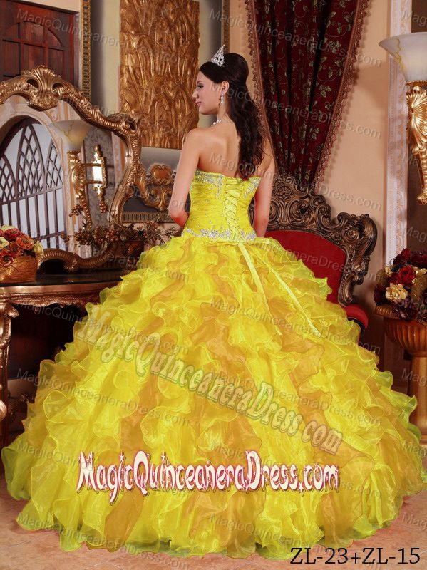 Ruffled and Beaded Embroidery Decorated Quince Dresses in Hurricane WI