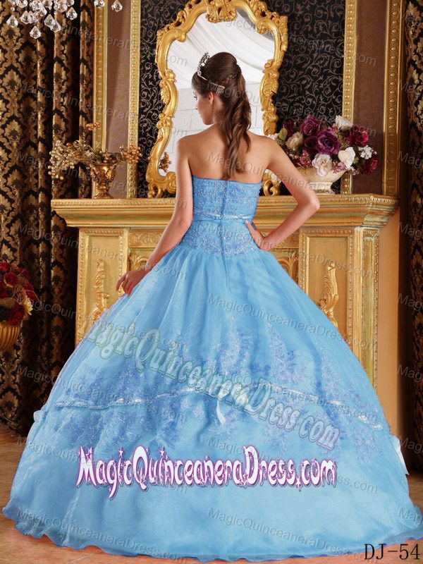 Bowknot and Appliques Decorated Blue Dresses for Quince near Bayfield WI