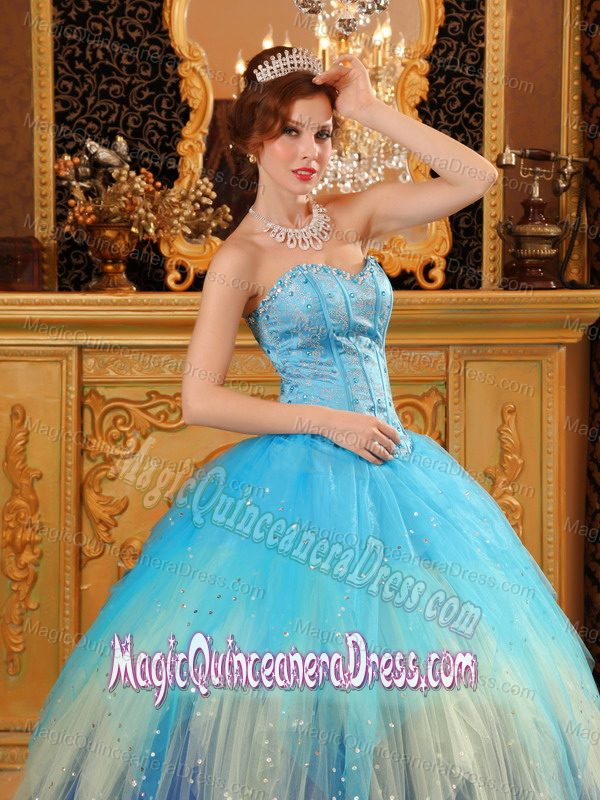 Tow-toned Blue Sweet Sixteen Dresses with Shiny Sequins in Baileys Harbor