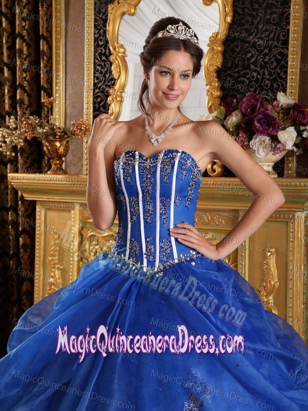 Appliques Decorated Blue Sweet 16 Dresses with Lace Edge near Ashland WI