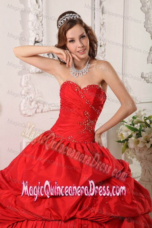 Beading and Ruching Red Sweet 15 Dresses with Pick Ups near Appleton WI
