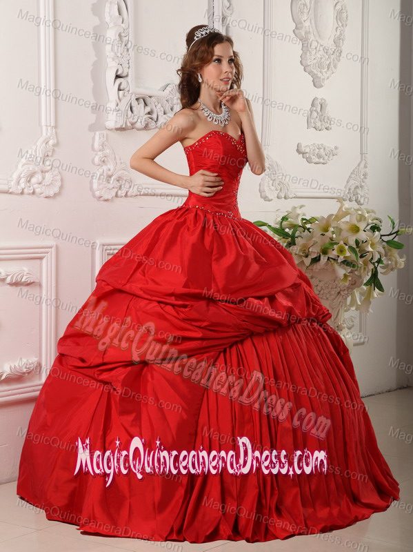 Beading and Ruching Red Sweet 15 Dresses with Pick Ups near Appleton WI