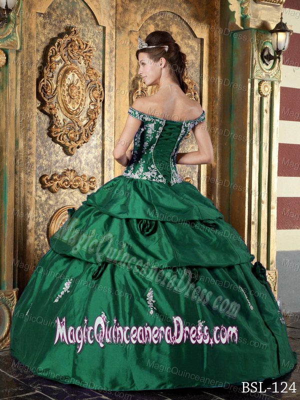 Straps Green Quinceanera Dress with Appliques and Flowers in Lansing WV