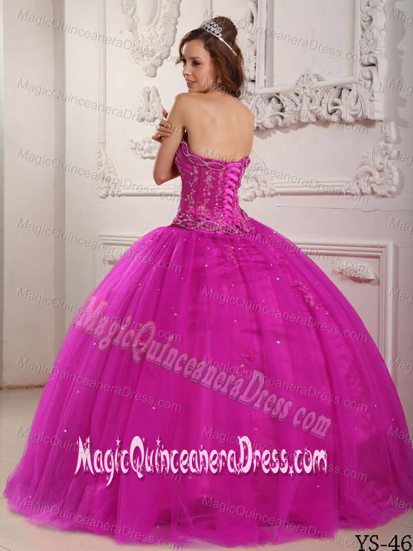 Fuchsia Puffy Dresses For Quinceanera with Embroidery near Elkins WV
