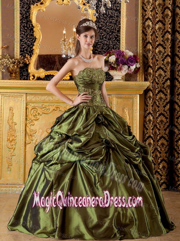 Olive Green Sweet 16 Dresses with Flower and Embroidery in Fairmont WV