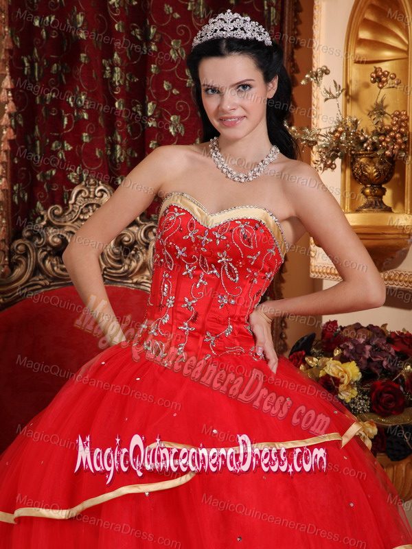 Sequins and Embroidery Decorated Tiers Quinceaneras Dress in Bluefield