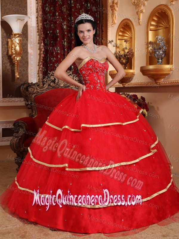 Sequins and Embroidery Decorated Tiers Quinceaneras Dress in Bluefield