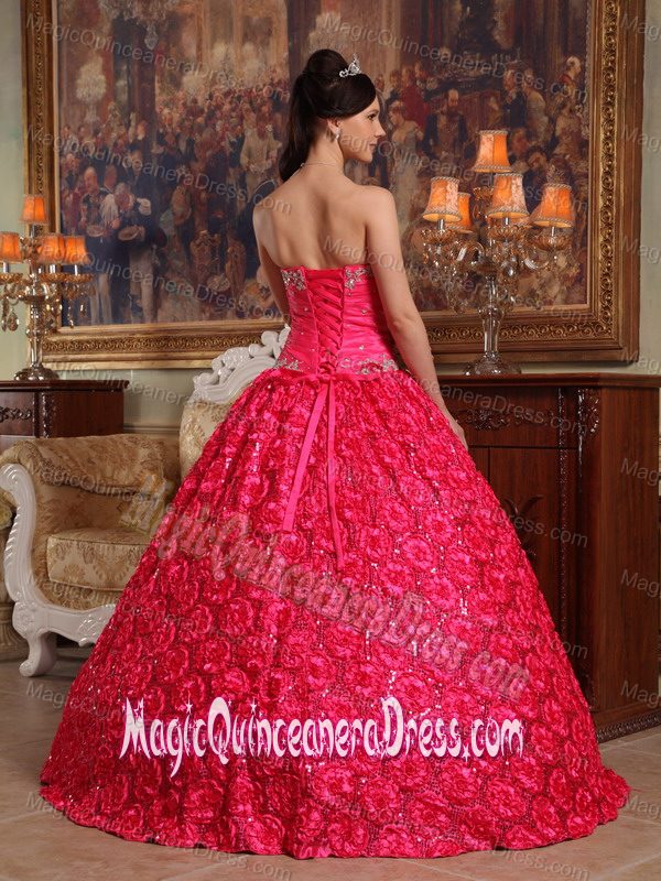 Red Rolling Flowers Quinceanera Gown Dresses with Paillette in Beckley WV