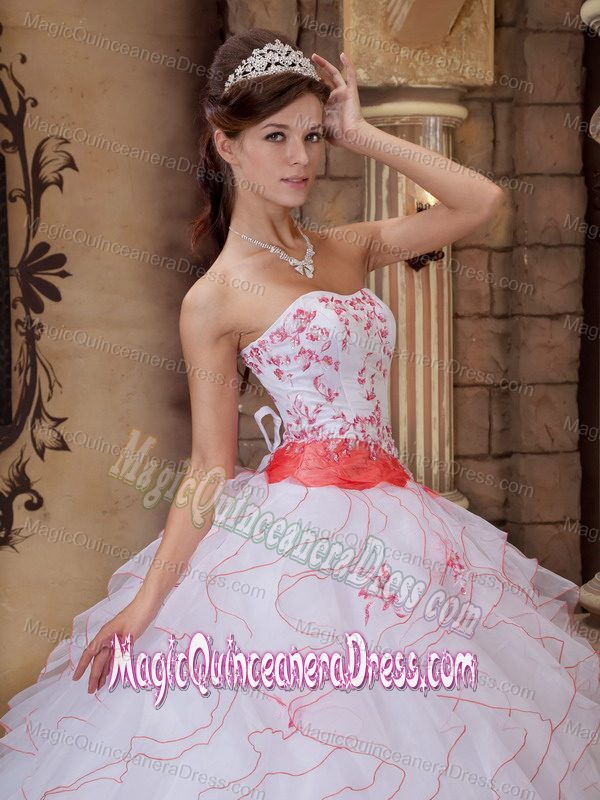 Ruffles and Embroidery Decorated White Quinces Dresses in Charleston WV
