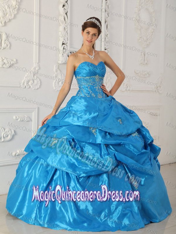 Aqua Blue Ruche Embroidery and Pick Ups Sweet 16 Dresses in Gig Harbor