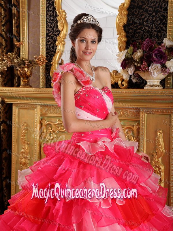 Red One Shoulder Ruffles and Beading Quinceanera Dress in Chantilly VA