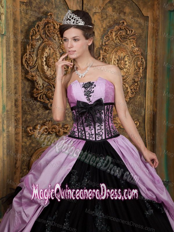 Lavender and Black Strapless Quinceanera Dress with Appliques in Arlington