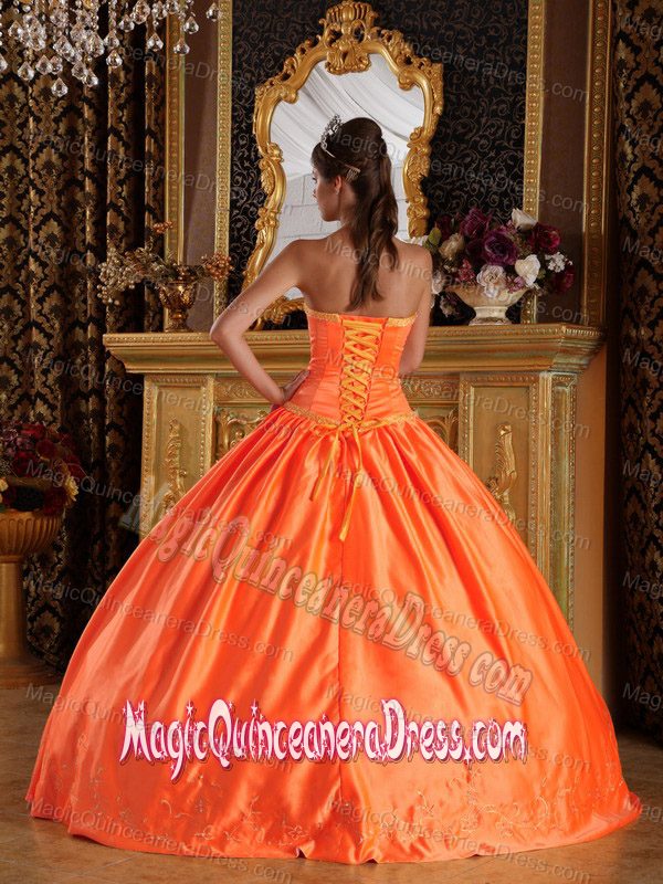Strapless Satin Embroidery Orange Red Quinceanera Dress in Park City UT