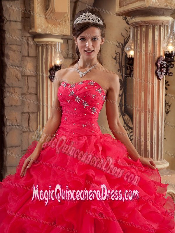 Red Sweetheart Organza Ruffles and Beading Quinceanera Dress in Orem