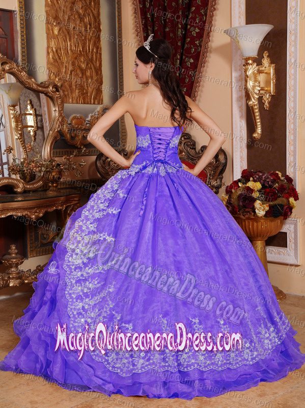 Purple Sweetheart Organza Beading and Ruffled Layers Quinceanera Dress