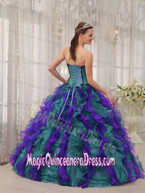 Multi-color Sweetheart Organza Appliques Quinceanera Gown Dress Floor-length