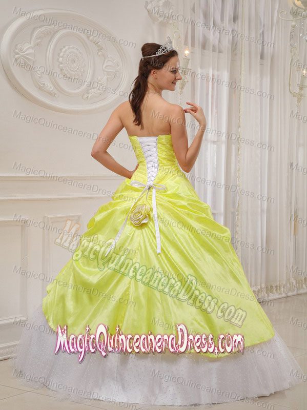 Yellow and White Strapless Beaded Quinceanera Gown Dress in San Antonio TX