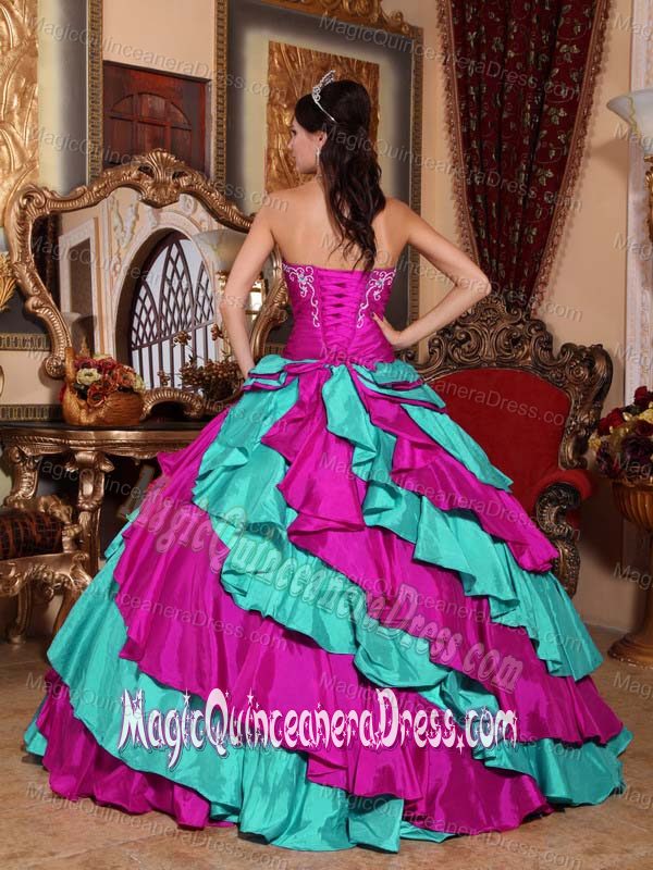 Strapless Colorful Taffeta Embroidery Quinceanera Gown Floor-length in Richardson