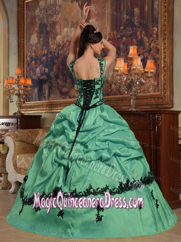 Modest Green Straps Appliques Taffeta Quinceanera Dress in Nacogdoches