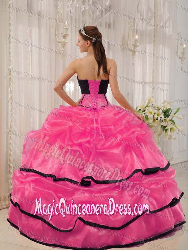 Pink and Black Strapless Beading and Sweet 16 Dress in Grand Prairie TX