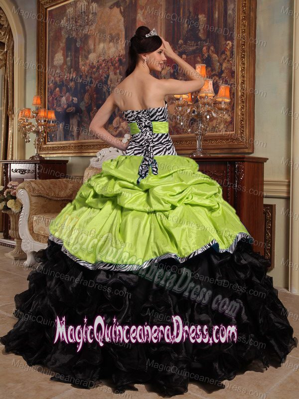 Yellow Green and Black Sweetheart Pick-ups Quinceanera Party Dress in Katy