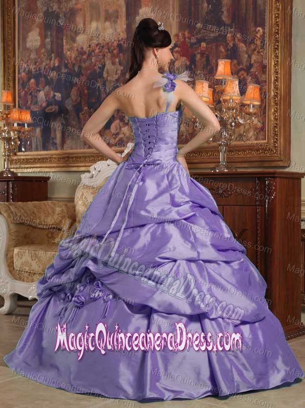Purple One Shoulder Flowers and Beading Taffeta Quinceanera Dress in Dallas