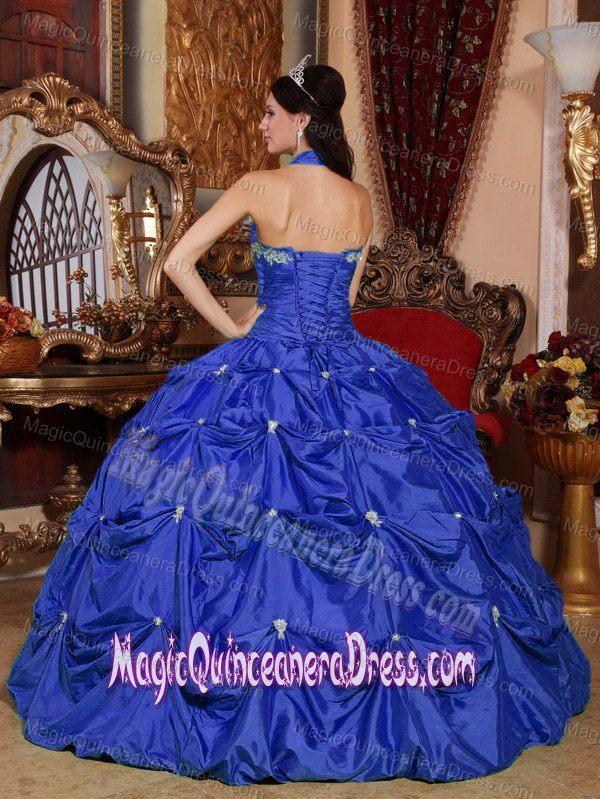 Recommended Blue Halter Top Appliques Quinceanera Dress in Abilene TX