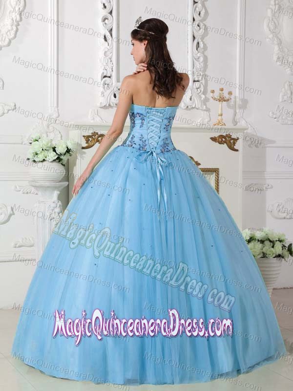 Romantic Sweetheart Light Blue Appliques Quinceanera Dress in Pigeon Forge