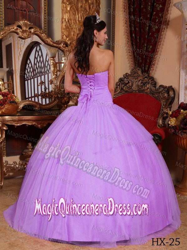 Strapless Lilac Tulle Appliques and Beading Quinceanera Dress in Murfreesboro