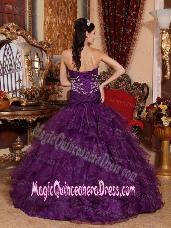 Long Sweetheart Organza Beaded A-line Purple Quinceanera Dress in Knoxville