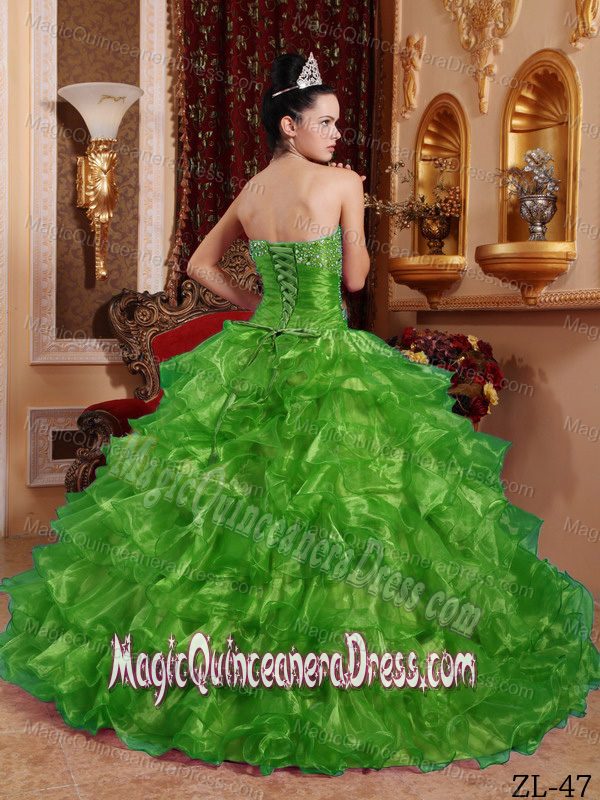 Ball Gown Organza Beaded Strapless Green Quinceanera Dress 2013 Hot Sale