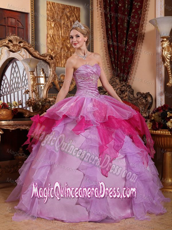 Affordable Purple Sweetheart Beaded Organza Quinceanera Dress in Gatlinburg