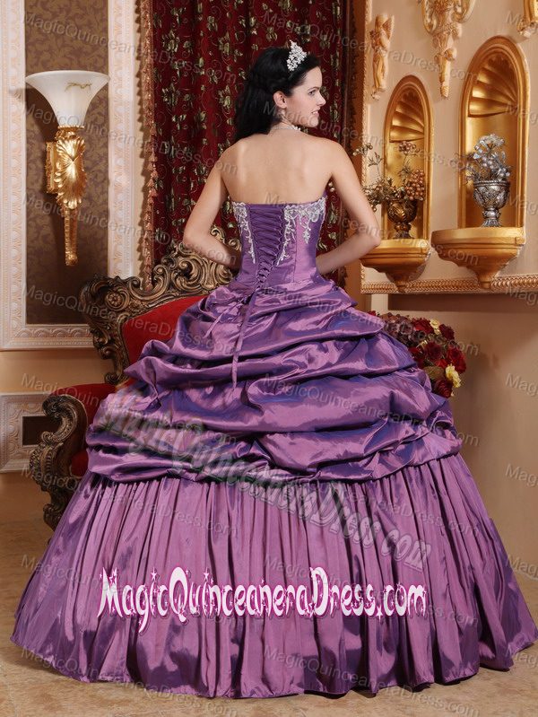 Purple Strapless Taffeta Appliques Quinceanera Dress Full-length in Spartanburg
