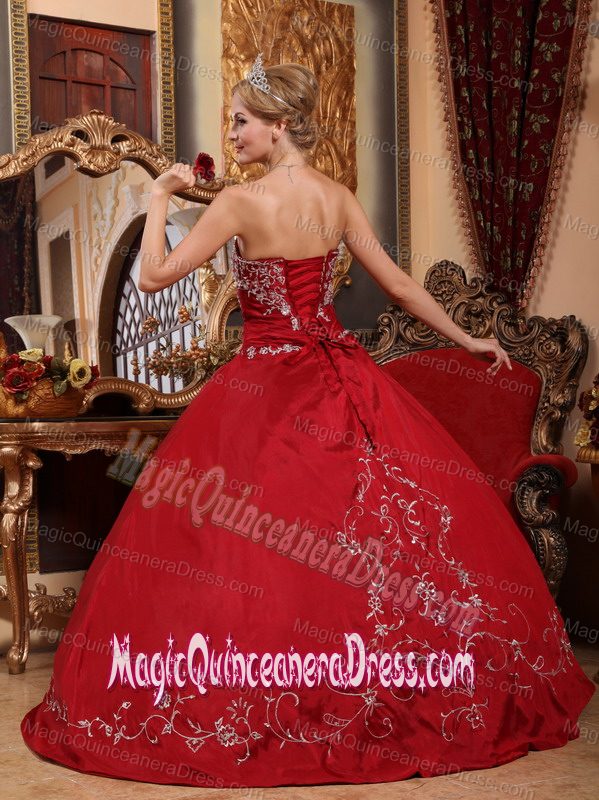 Showy Strapless Red Quinceanera Dress with Embroidery in Hilton Head Island