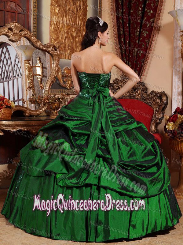 Strapless Beading and Pick-ups Hunter Green Quinceanera Dress in Greenville