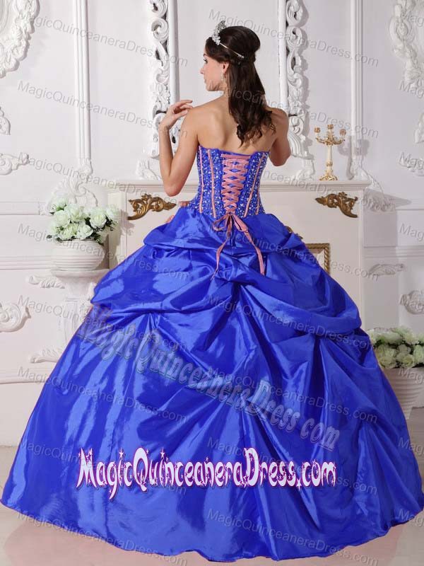 Blue Strapless Beading and Hand Made Flowers Quinceanera Dress in Clemson