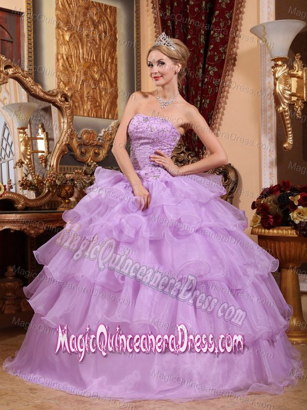 Elegant Lilac Strapless Beaded Organza Sweet Sixteen Dresses in Warwick SC