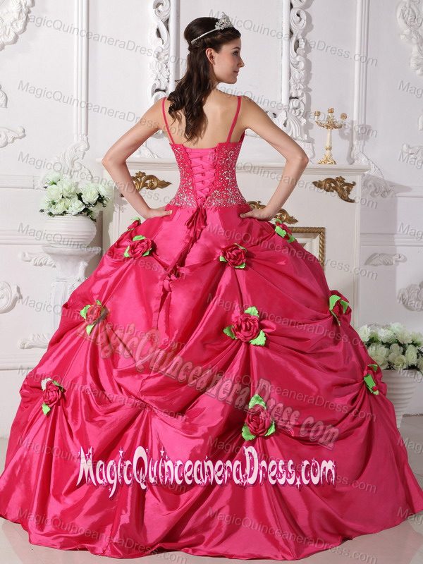 Spaghetti Straps Hot Pink Beading Dress For Quinceanera Floor-length in Clemson