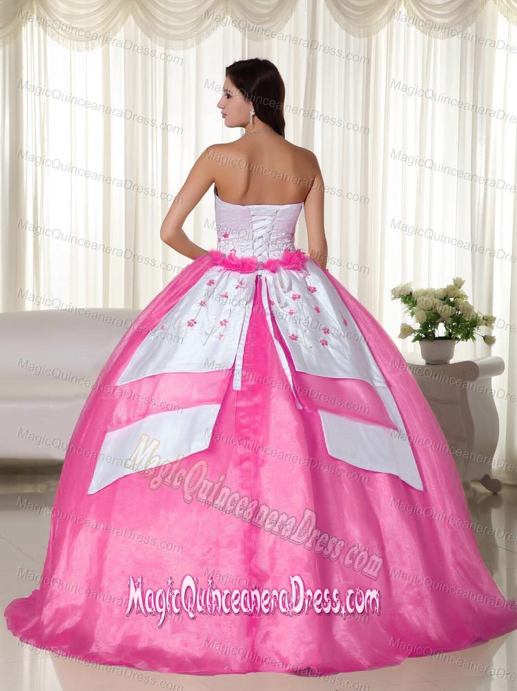 2014 Hot Pink Ball Gown Strapless Floor-length Organza Quinceanera Dress