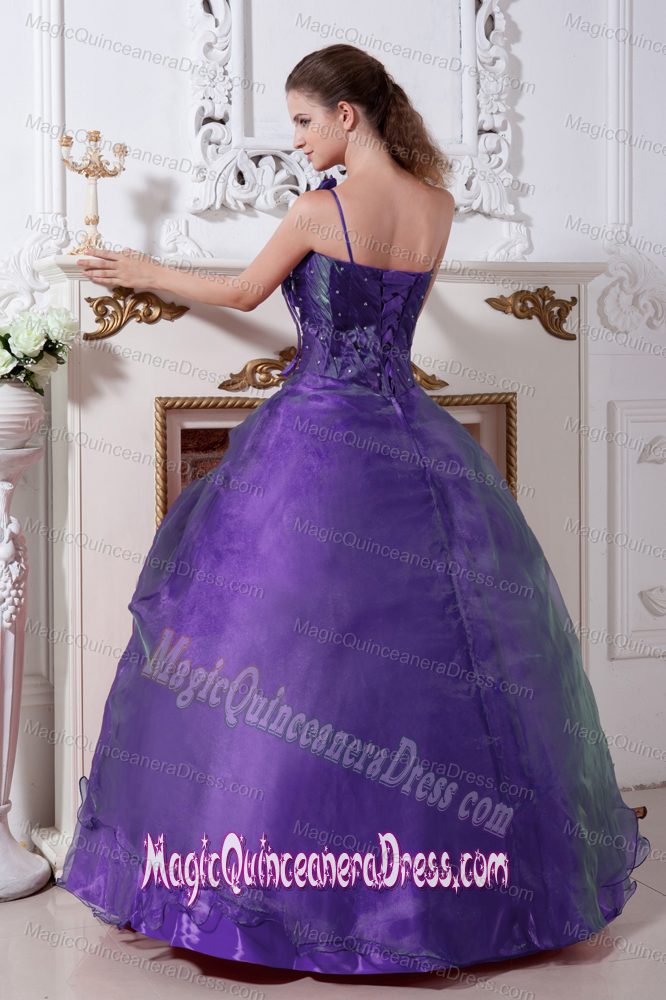 Purple A-line Beading One Shoulder Taffeta and Organza Quinceanera Dresses