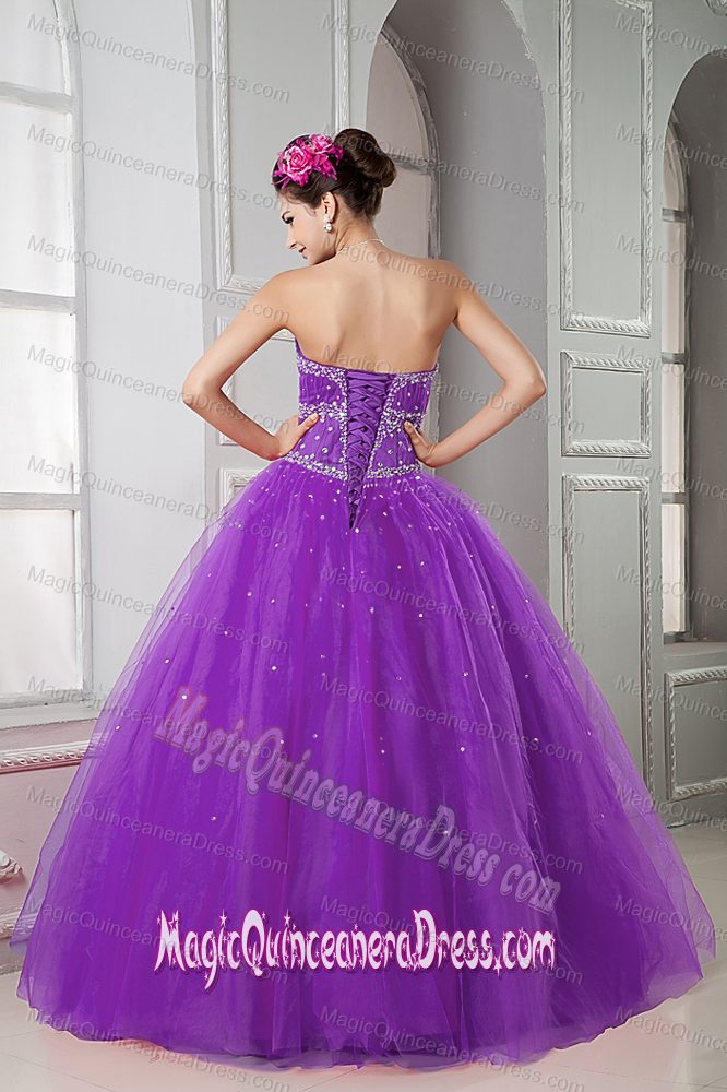 Purple A-line Sweetheart Tulle with Beading Dress For Quinceanera in Waltham