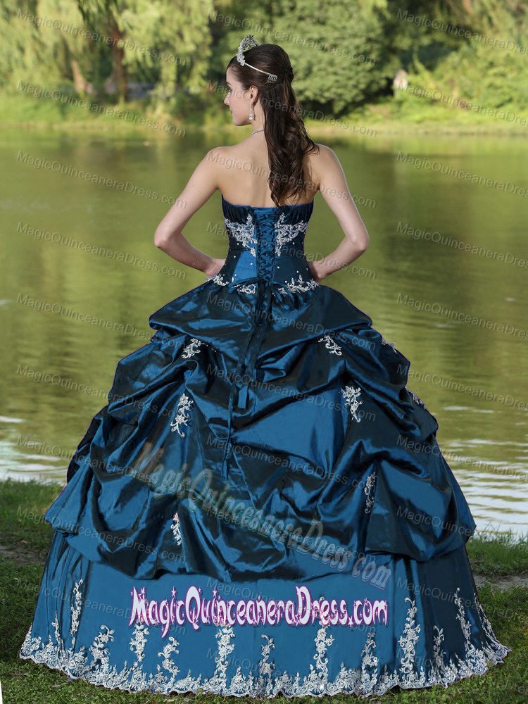 Custom Made Blue Dress For Quinceanera with Appliques in Quincy MA
