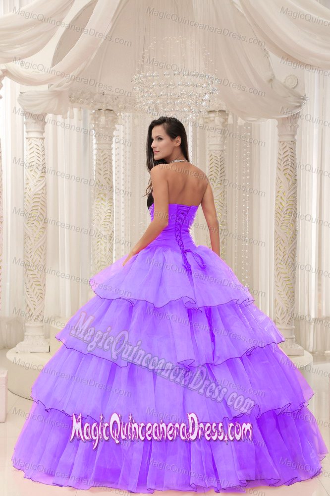 Purple Sweetheart Beaded and Layers Quinceanera Dress in Taffeta and Organza
